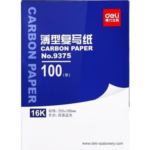 1 bag 100sheets blue color carbon paper include 3 red ones 16k 185x255mm good quality for accounting Deli 9372
