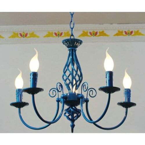 For Foyer living room bedroom dinning room use modern vintage 5 arms classical Iron candle light blue chandelier