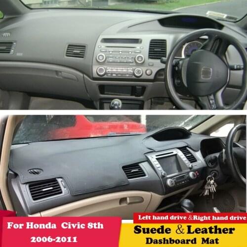 For Honda Civic 8 2006-2011 FB FK FA FD Leather Dashmat Anti-Slip Mat Dashboard Cover Sunshade Protective Carpet Dash Mat Suede