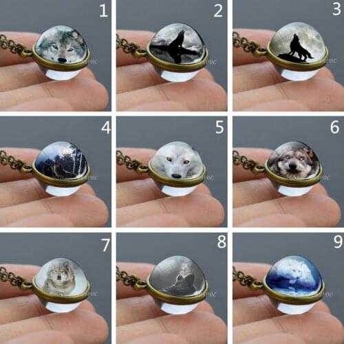 Crystal Glass Ball Necklace Fine Wolf Glass Cabochon Chain Animal Necklace Animal How ling wolf Jewelry