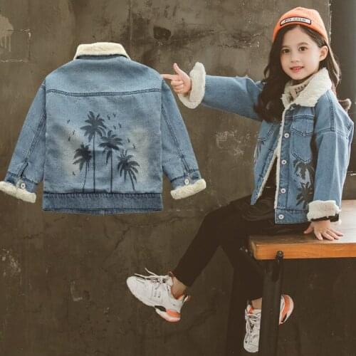 4 5 6 7 8 9 10 Years Girls Jackets Thicken Lambswool Denim Coats for Girls Kids Clothing Autumn Winter New Arrival Toddler Coats
