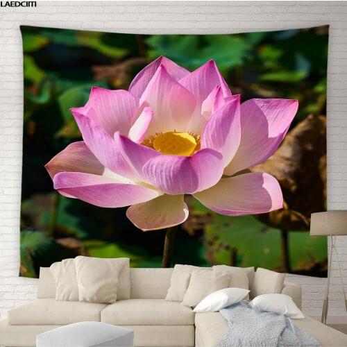 Lotus Scenery Tapestry Flowers Green Plant Leaves Natural Landscape Background Wall Hanging Living Room Bedroom Chinese Decor