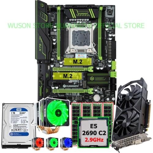 HUANANZHI X79 Super Gaming Motherboard Dual HI-SPEED M.2 SSD slots CPU Xeon E5 2690 RAM 32G RECC 1TB HDD Video Card GTX1050Ti 4G