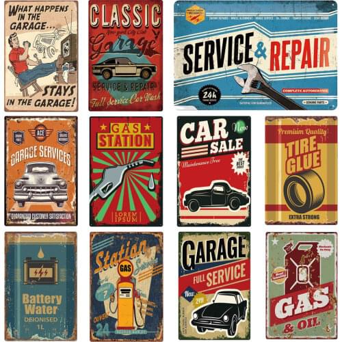 Vintae Metal Plate Classic Garage Services Repair Gas Station Oil Rustic Pin-up Car Poster Plaque Man Cave Wall Decor