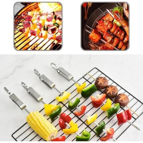 Reusable Silver Color Shrimp Grilling Skewers with Push Bar BBQ Supplies