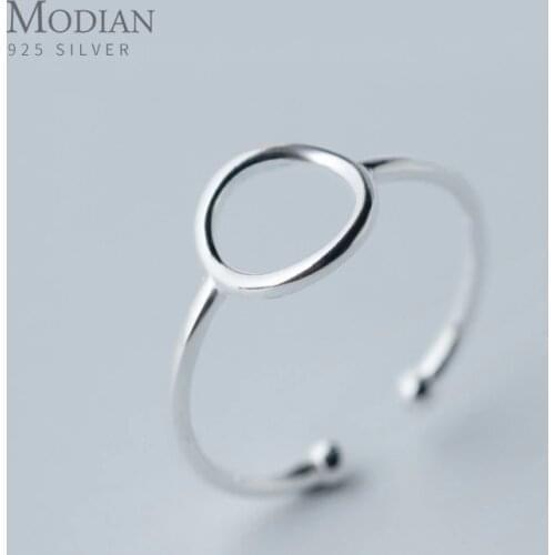 Modian High Quality 100% 925 Sterling Silver Classic Round Finger Rings for Women Simple Geometric Free Size Ring Jewelry Gift