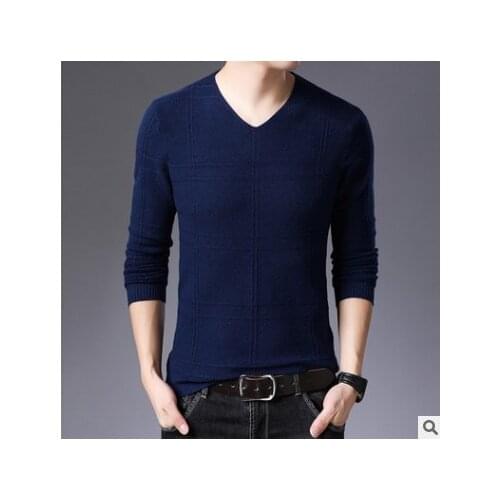 Men Autumn Winter Brand Quality Cotton Mens Sweaters V Neck Pullovers Men Solid Embroidery Sweater Slim Fit Pullover