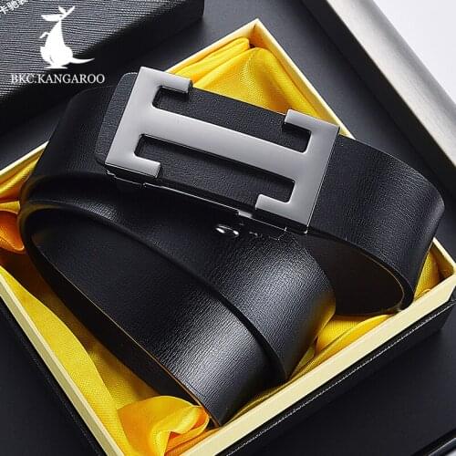 BKC.KANGAROO mens belt cow leather belts brand fashion automatic buckle black business genuine leather belts for man Gift