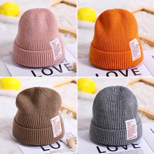 New Letter Baby Hat Beanie Cap Warm Winter Newborn Boys Girls Hat Knitted Solid Kids Infant Toddler Bonnet Casquette Enfant