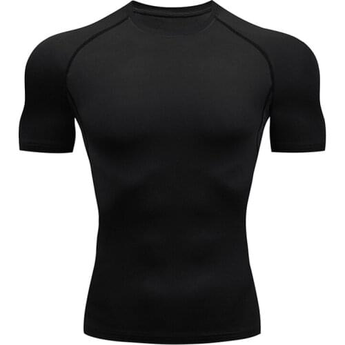 New Short-sleeved T-shirt Black Moisture wicking Tight Tops & Tees Round neck Mens Fitness Shirt Gym T-shirt Compression MMA