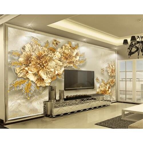 Beibehang custom wallpaper European luxury gold diamond flower silk jewelry background wall home decoration 3d wallpaper mural