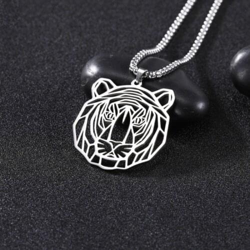New Tiger Head Necklace Fashion Steel Color Hollow Pendant Mens And Womens Stainless Steel Cuban Chain Mens Jewelry Chain