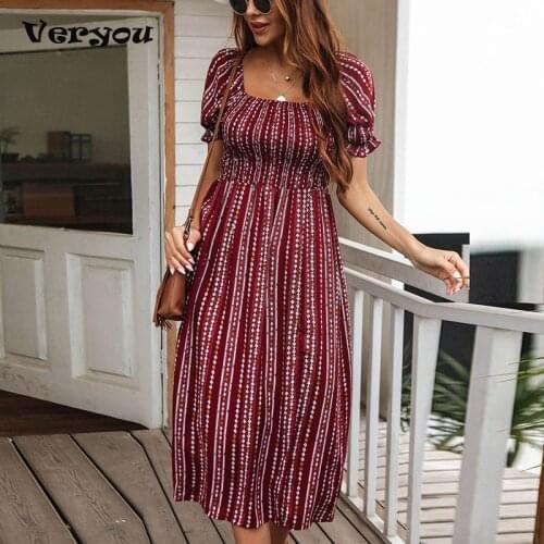 Vintage Short Sleeve Midi Dress Women Summer 2021 Fashion Casual Woman Off Shoulder Slim Print Office Ladies Dresses Elegant
