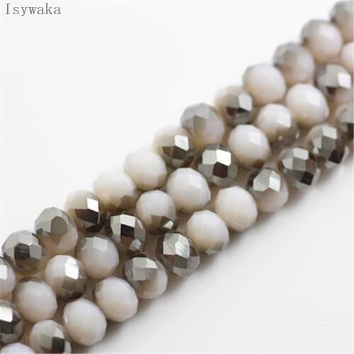 Isywaka Solid White Gray 6*8mm 72pcs Rondelle Austria faceted Crystal Glass Bead Loose Spacer Round Bead for Jewelry Making
