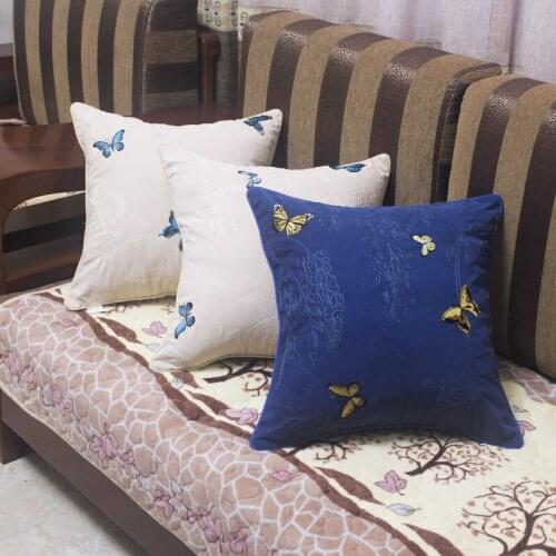 Luxurious Embroider Butterfly Cushion Solid Blue Yellow Pillow Covers Decorative Home Decoration Srusader Sofa Pillowcase