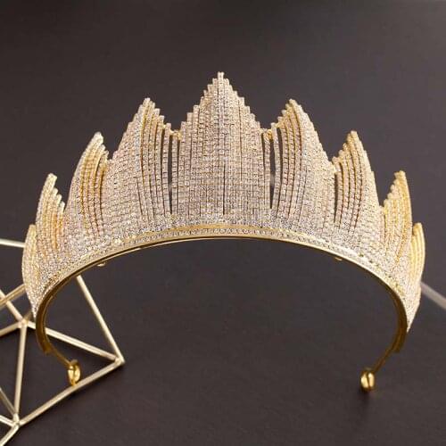 Luxury Floral Full Crystal Bride Crowns Wedding Tiara Headdress Bridal Hair Ornaments Marriage Diadem Large Golden Queen Crown