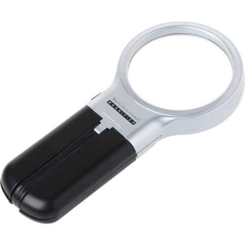 Handheld Desktop Magnifying Glass Multi-Function Folding 3 Times with LED Lights for The Elderly Reading Plexiglass Lens Magnifi