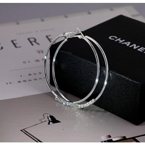 1 Pair Hot Sale Smooth Round Creole Big Hoop Earings Stamped Silver Plated Fashion New Jewelry Accessories Diameter 4-6cm