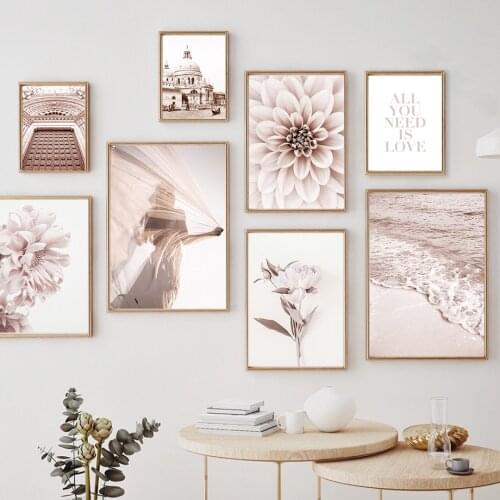 Nordic Posters And Prints Venetian Church Door Girl Dahlia Tulip Wall Art Canvas Painting Wall Pictures For Living Room Decor