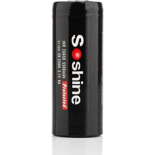 Soshine 3.7V 5500mAh 26650 Battery Protected 26650 Rechargeable Li-ion Batteries