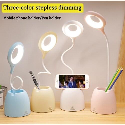 Led USB Table Lamp Touch Dimming Bendable Desk Lamps Eye Protection Learning Reading Night Lights with Multi Function Pen Holder