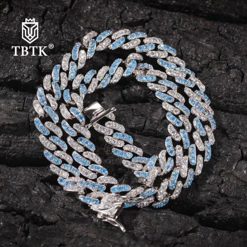 TBTK Baby Blue Cuban Chain 9mm For Wowen And Men Prong Miami Link Bling Necklace Fashion Rock Punk Hip Hop Jewelry Gift