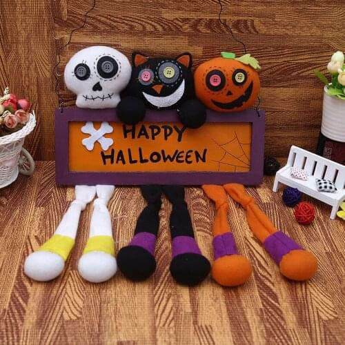 2021 Happy Halloween Decoration Ghost Wooden Door Hanging Ornaments Welcome Signs Flannel Doll Ornaments Window Wall Home Decor