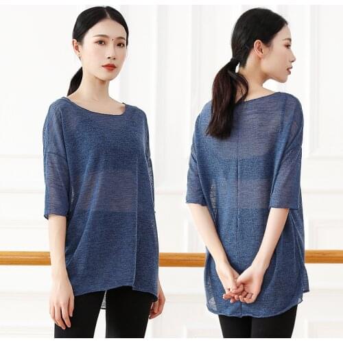 Women T shirt Dance Ballet T Shirt Adult Dancewear Ballerina Sheer Long Sleeve Dance Tops Jazz Dance Lyrical Tops Dance Shirt