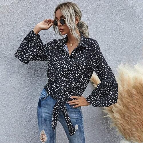 Women Blouses Fashion 2020 Printed Puff Single-breasted Shirt Long Sleeve for Fall Plus Size Women Clothing Ladies Loose V-Neck