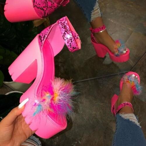 Sexy Party High Heel Sandals Fur Womens Shoes 2020 Stripper Heels Shoes Platform Furry Night Club Shoes Plus Size Woman Sandals