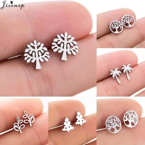 Jisensp Stainless Steel Trees Stud Earrings Vintage Life of Tree Earrings Statement Jewelry for Women Birthday Gift bijoux