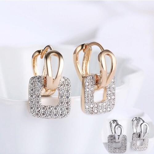 Silver /Gold color Large Square Shape AAA+ Cubic Zirconia drop Earrings For Women Cute Girls Earring Fashion Jewelry Gold Color