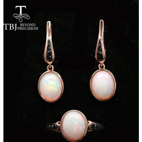 7ct Top quality Opal Jewelry set natural Ethiopia colorful opal oval cut 8*10mm fine jewelry 925 sterling siver for women wife