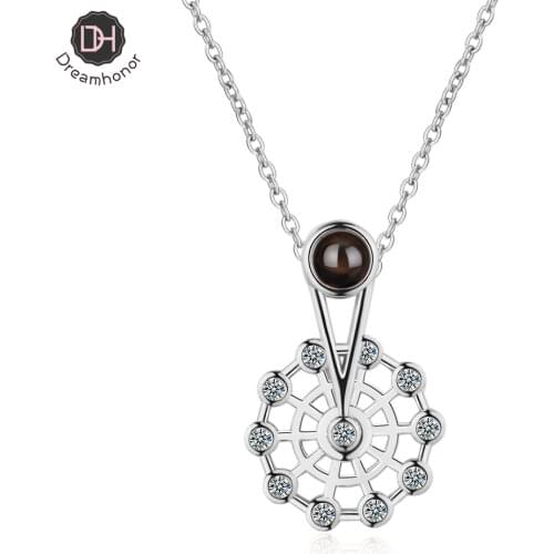 Dreamhonor 925 Sterling Silver Fashion New Jewelry High Quality Crystal Zirconia Spinning Ferris Wheel Pendant Necklaces 45CM
