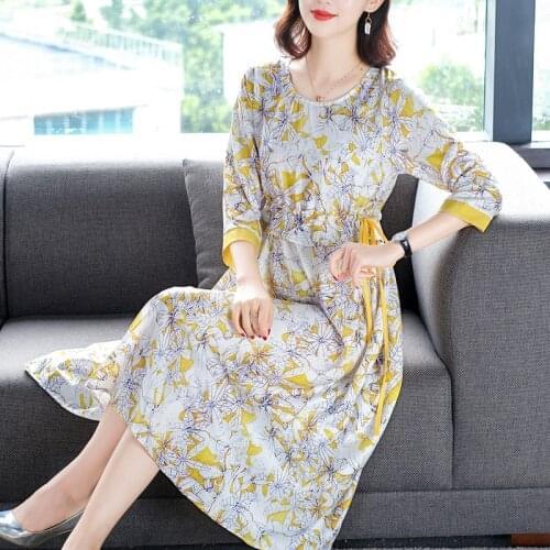 2021 Autumn Casual Floral Cotton Linen Midi Dress Spring Vintage Print 3XL Plus Size Dresses Women Elegant Bodycon Party Vestido