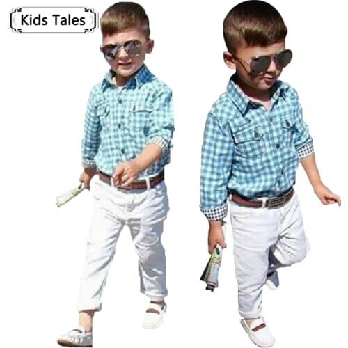 2021 new fashion boys clothes set kids loose-fitting cotton plaid shirt+ pants+ belt 3 pcs minion kids clothing set retail