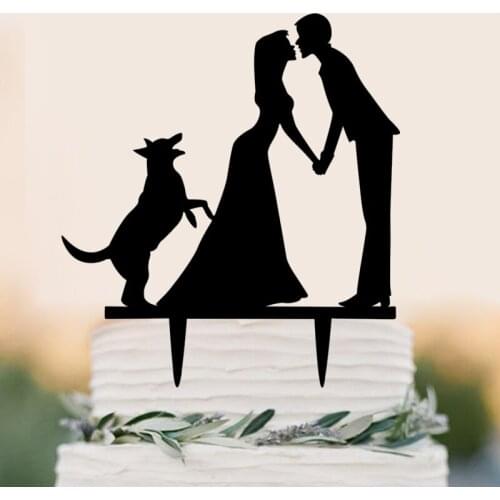 Acrylic Black Bride & Groom With Dog Silhouette For Wedding Party Decoration