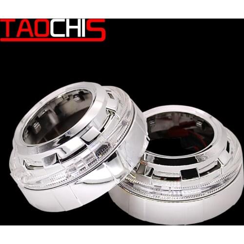 TAOCHIS YT101 3.0 inches bi xenon projector lens shroud LED DRL car headlights angel eyes white yellow color retrofit