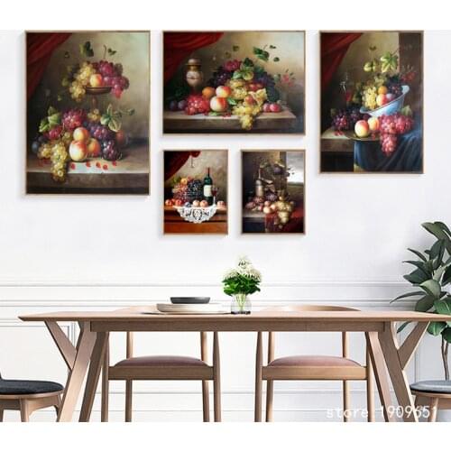 No frame classical still life fruit grapes wine canvas printings oil painting printed on cotton home wall art decoration picture