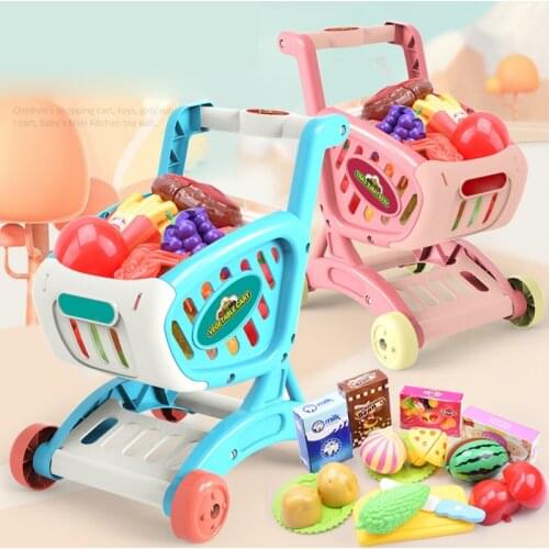 Supermarket Large Shopping Cart Toy Childrens Simulation Trolley Cut Fruits Vegetables Boys Girls