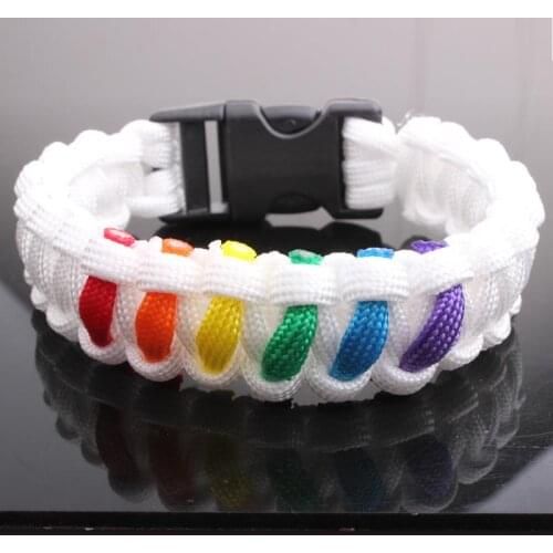 Themed Rainbow White/Colors Paracord Bracelet