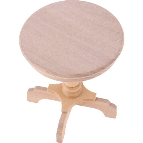 DIY Unpainted Wooden Round Tea Coffee Table Desk for 1/12 Dollhouse Furniture Dollhouse Round Table Furniture Doll House Table