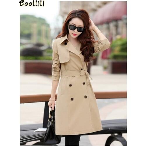Boollili Lady Elegant Pink Trench Coat Womens Autumn Windbreaker Coats Slim Trench Coat Para As Mulheres Double Breasted