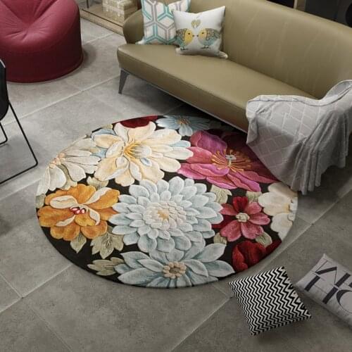 European Style 3D Three-dimensional Flower Plant Round Bedroom Door Living Room Crystal Velvet Non-slip Floor Mat Carpet