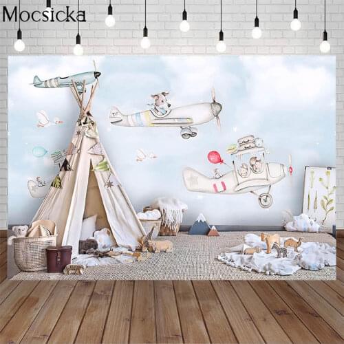 Aircraft Adventure Pilot Tent Newborn Photography Backdrops Baby Shower Boy 1st Birthday Portrait Party Background Photo Studio