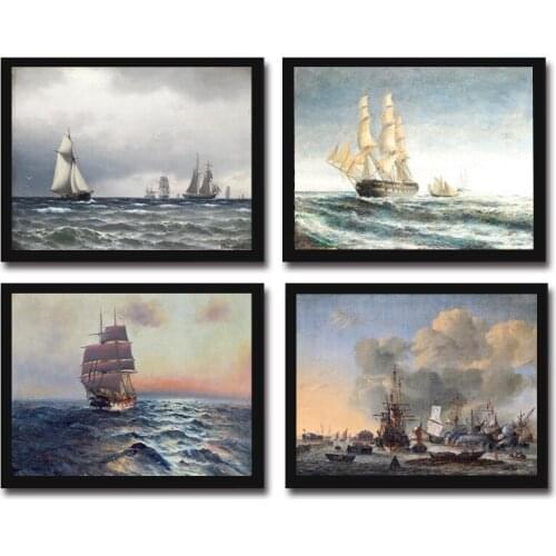 Cotton no frame classical war ship seascape canvas printings oil painting printed on cotton home wall art decoration picture