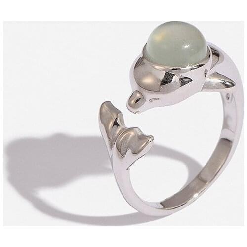 925 Silver Puffer Fish Ring Inlaid With Natural Stone Prehnite Women Jewelry Mothers Day Gift Bridesmaid Gift Adjustable