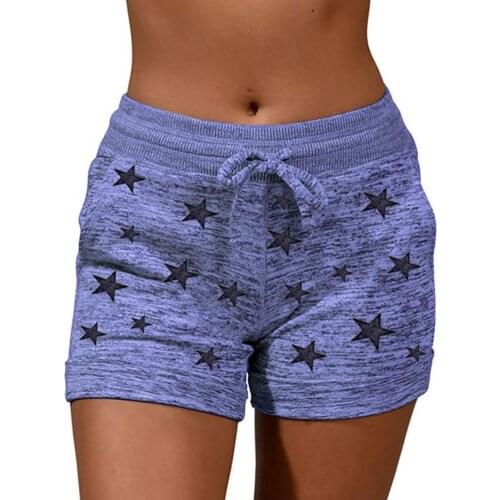 Summer Women Shorts Stars Print Quick Dry High Waist Hip Lift Drawstring Pockets Short Pants Fitness Gym Seamless Shorts
