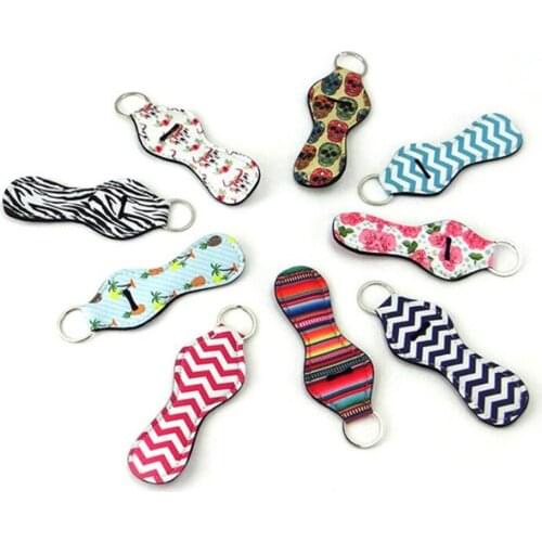 Hot 500pcs/lot Chapstick Holder Keychain Neoprene Lip Keychain Balm Holder Different Vibrant Prints Gifts
