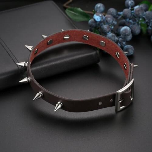 Boniskiss Hot Black Spike Choker Belt Collar Women Men Leather Choker Necklace Party Club ChockersSexy Gothic Jewelry 2020